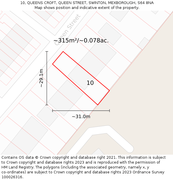 10, QUEENS CROFT, QUEEN STREET, SWINTON, MEXBOROUGH, S64 8NA: Plot and title map