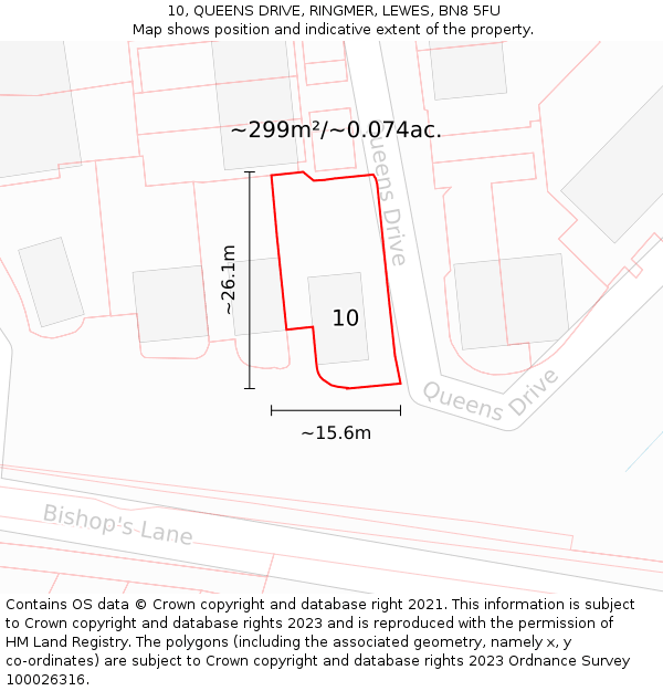 10, QUEENS DRIVE, RINGMER, LEWES, BN8 5FU: Plot and title map