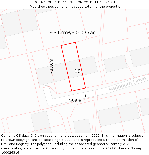 10, RADBOURN DRIVE, SUTTON COLDFIELD, B74 2NE: Plot and title map