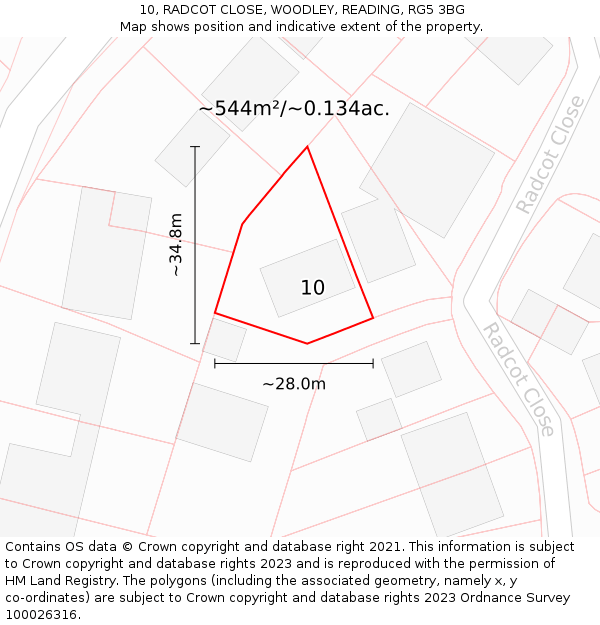 10, RADCOT CLOSE, WOODLEY, READING, RG5 3BG: Plot and title map