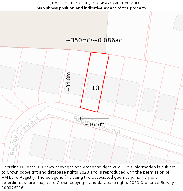 10, RAGLEY CRESCENT, BROMSGROVE, B60 2BD: Plot and title map