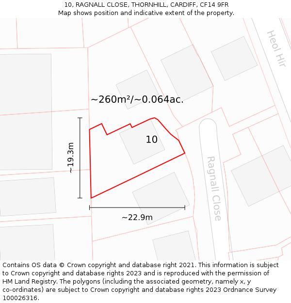 10, RAGNALL CLOSE, THORNHILL, CARDIFF, CF14 9FR: Plot and title map
