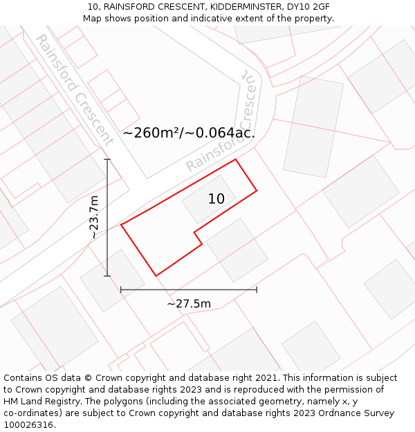10, RAINSFORD CRESCENT, KIDDERMINSTER, DY10 2GF: Plot and title map