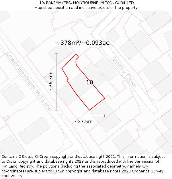 10, RAKEMAKERS, HOLYBOURNE, ALTON, GU34 4ED: Plot and title map