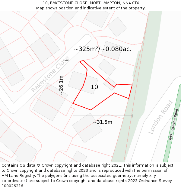 10, RAKESTONE CLOSE, NORTHAMPTON, NN4 0TX: Plot and title map