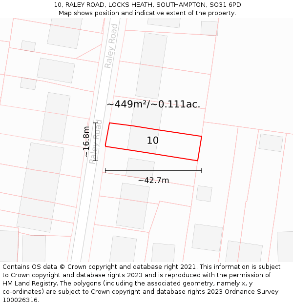 10, RALEY ROAD, LOCKS HEATH, SOUTHAMPTON, SO31 6PD: Plot and title map