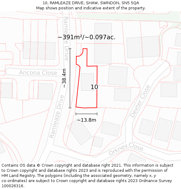10, RAMLEAZE DRIVE, SHAW, SWINDON, SN5 5QA: Plot and title map