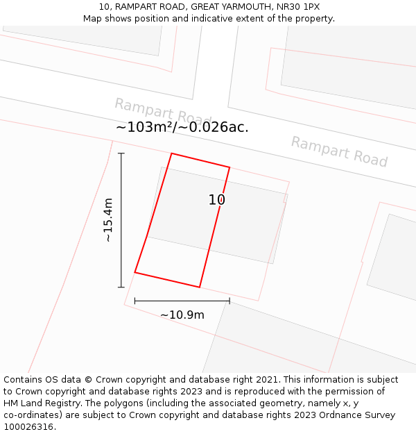 10, RAMPART ROAD, GREAT YARMOUTH, NR30 1PX: Plot and title map