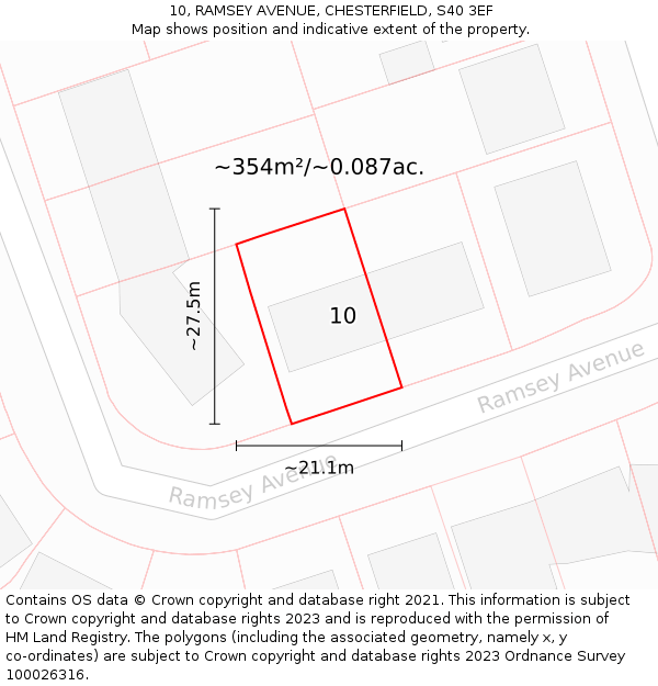 10, RAMSEY AVENUE, CHESTERFIELD, S40 3EF: Plot and title map