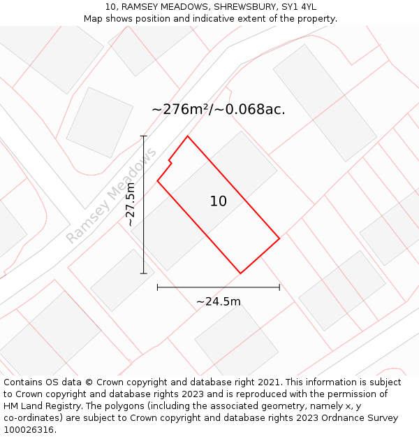 10, RAMSEY MEADOWS, SHREWSBURY, SY1 4YL: Plot and title map