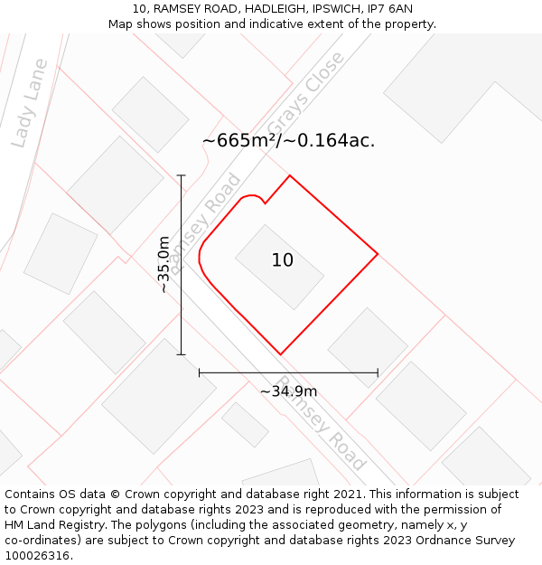 10, RAMSEY ROAD, HADLEIGH, IPSWICH, IP7 6AN: Plot and title map