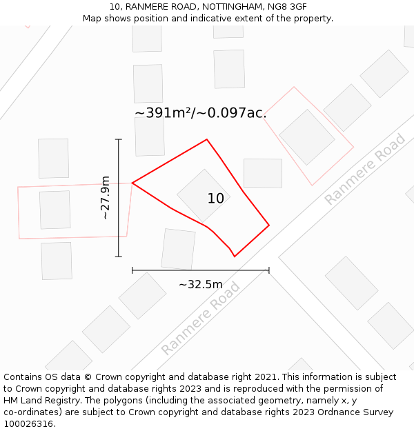 10, RANMERE ROAD, NOTTINGHAM, NG8 3GF: Plot and title map