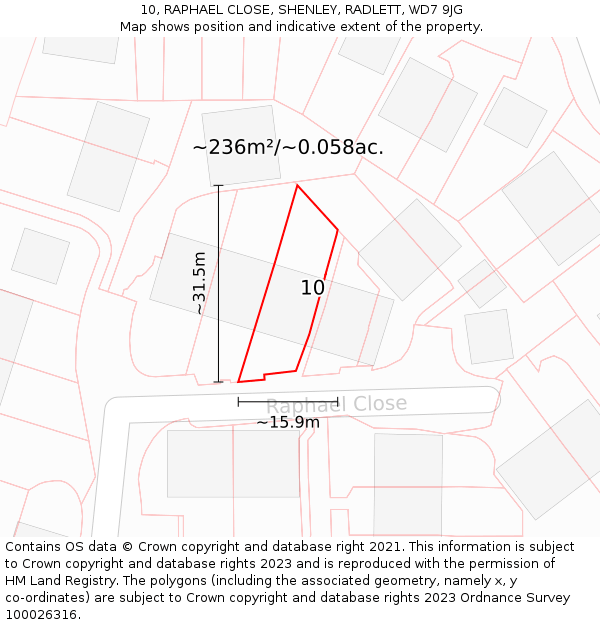 10, RAPHAEL CLOSE, SHENLEY, RADLETT, WD7 9JG: Plot and title map