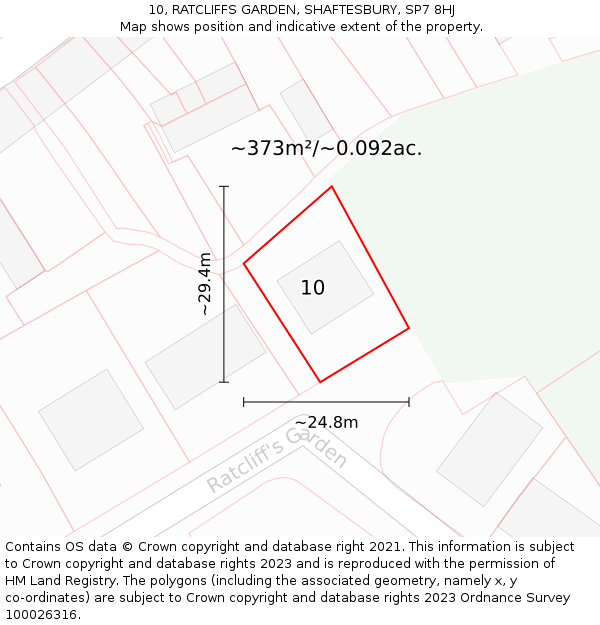 10, RATCLIFFS GARDEN, SHAFTESBURY, SP7 8HJ: Plot and title map