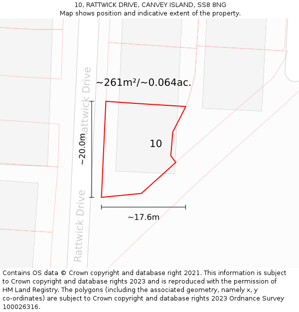 10, RATTWICK DRIVE, CANVEY ISLAND, SS8 8NG: Plot and title map