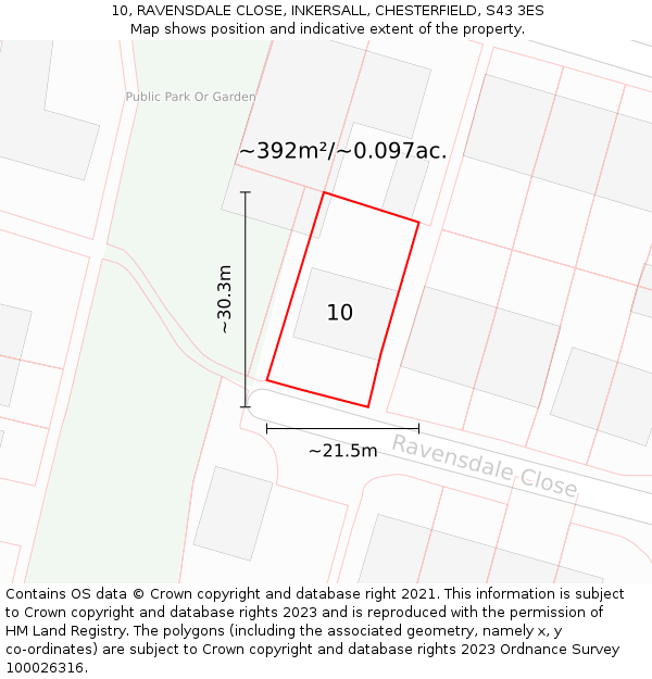 10, RAVENSDALE CLOSE, INKERSALL, CHESTERFIELD, S43 3ES: Plot and title map