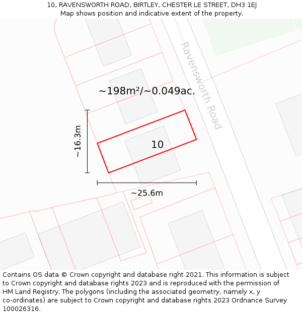 10, RAVENSWORTH ROAD, BIRTLEY, CHESTER LE STREET, DH3 1EJ: Plot and title map