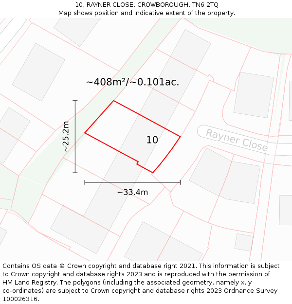 10, RAYNER CLOSE, CROWBOROUGH, TN6 2TQ: Plot and title map