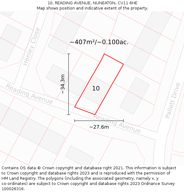 10, READING AVENUE, NUNEATON, CV11 6HE: Plot and title map