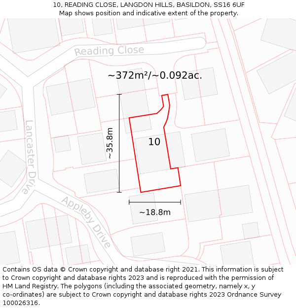 10, READING CLOSE, LANGDON HILLS, BASILDON, SS16 6UF: Plot and title map