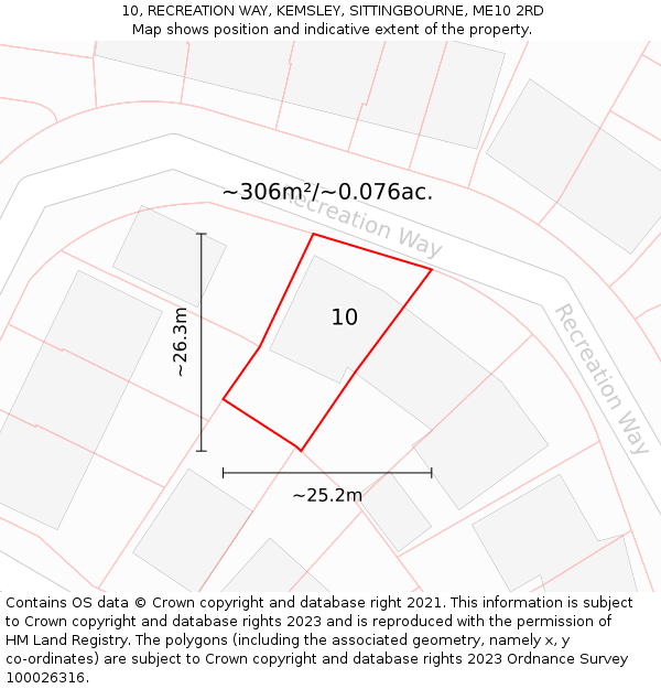 10, RECREATION WAY, KEMSLEY, SITTINGBOURNE, ME10 2RD: Plot and title map