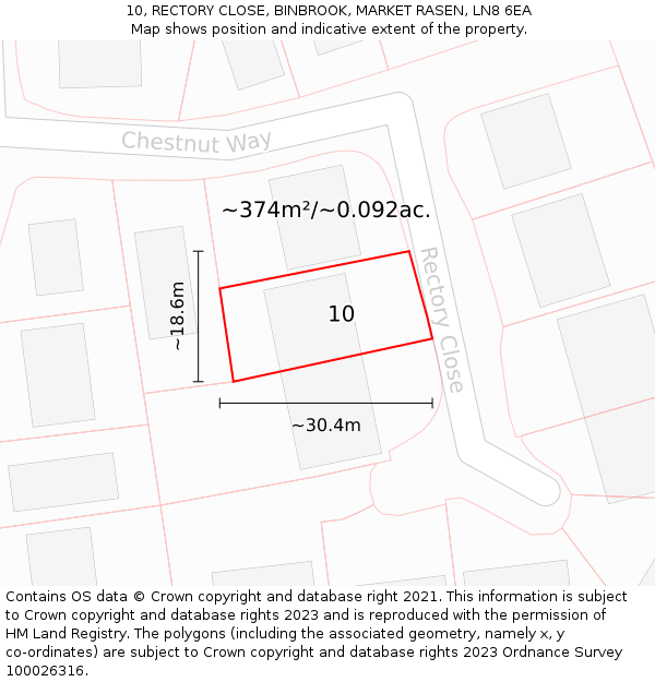 10, RECTORY CLOSE, BINBROOK, MARKET RASEN, LN8 6EA: Plot and title map