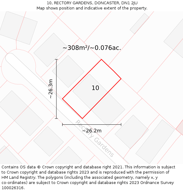 10, RECTORY GARDENS, DONCASTER, DN1 2JU: Plot and title map