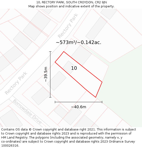 10, RECTORY PARK, SOUTH CROYDON, CR2 9JN: Plot and title map