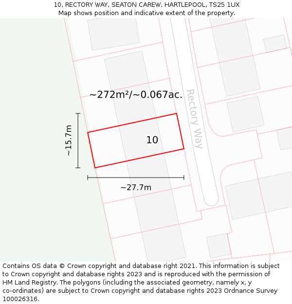 10, RECTORY WAY, SEATON CAREW, HARTLEPOOL, TS25 1UX: Plot and title map