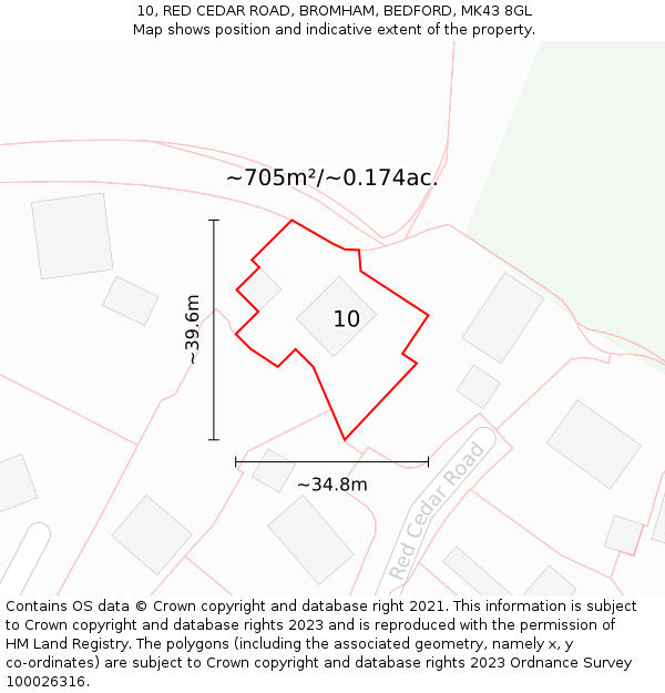 10, RED CEDAR ROAD, BROMHAM, BEDFORD, MK43 8GL: Plot and title map