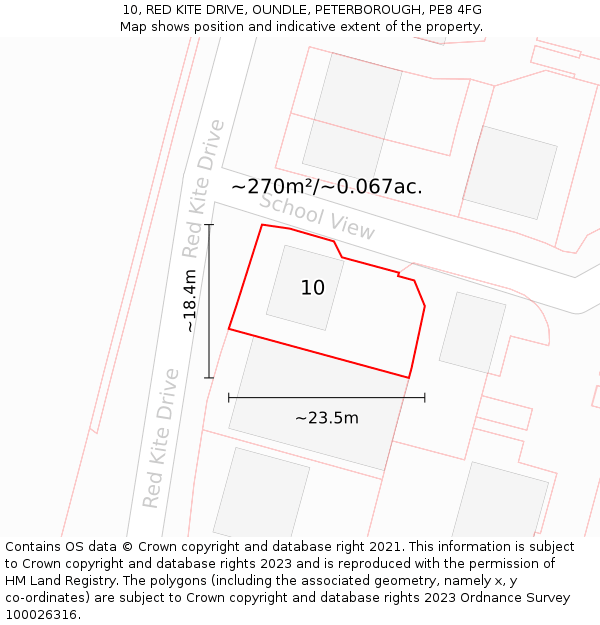 10, RED KITE DRIVE, OUNDLE, PETERBOROUGH, PE8 4FG: Plot and title map