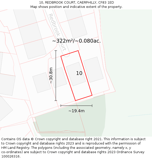 10, REDBROOK COURT, CAERPHILLY, CF83 1ED: Plot and title map