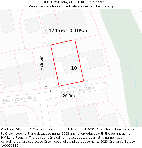 10, REDGROVE WAY, CHESTERFIELD, S40 3JN: Plot and title map