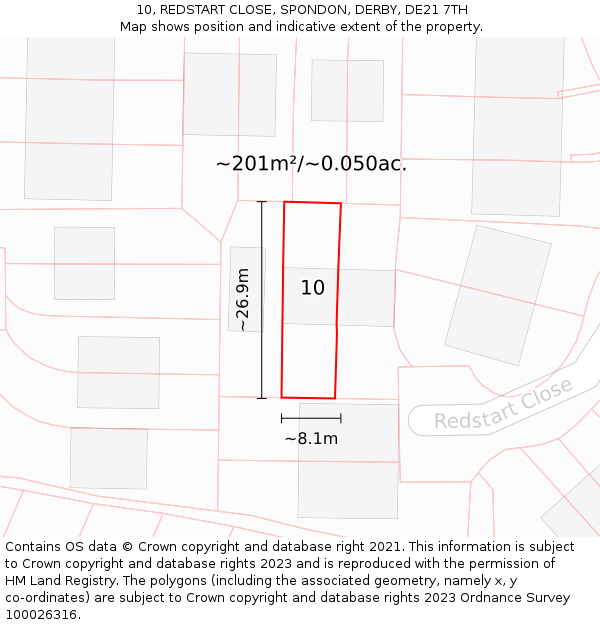 10, REDSTART CLOSE, SPONDON, DERBY, DE21 7TH: Plot and title map