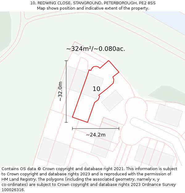 10, REDWING CLOSE, STANGROUND, PETERBOROUGH, PE2 8SS: Plot and title map