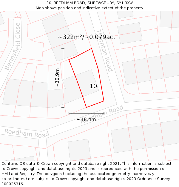 10, REEDHAM ROAD, SHREWSBURY, SY1 3XW: Plot and title map