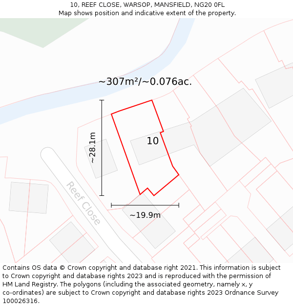 10, REEF CLOSE, WARSOP, MANSFIELD, NG20 0FL: Plot and title map