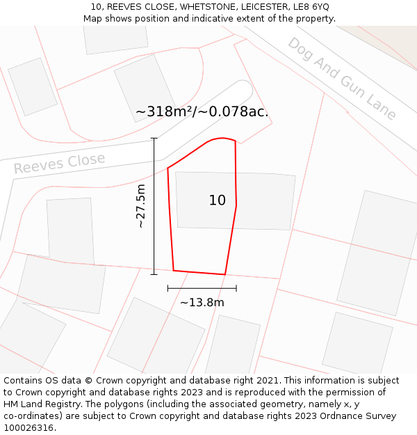 10, REEVES CLOSE, WHETSTONE, LEICESTER, LE8 6YQ: Plot and title map