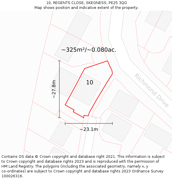 10, REGENTS CLOSE, SKEGNESS, PE25 3QG: Plot and title map
