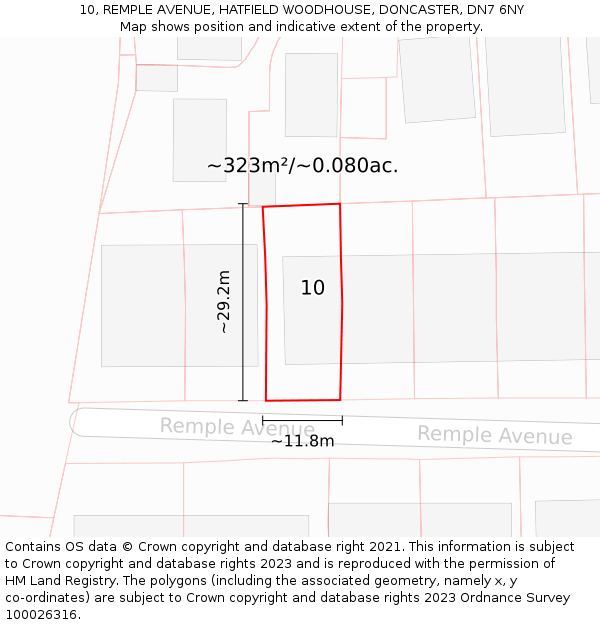 10, REMPLE AVENUE, HATFIELD WOODHOUSE, DONCASTER, DN7 6NY: Plot and title map