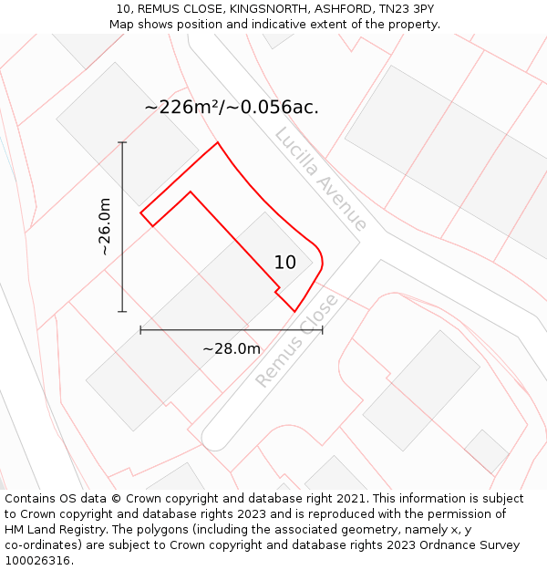 10, REMUS CLOSE, KINGSNORTH, ASHFORD, TN23 3PY: Plot and title map