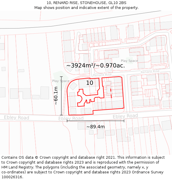 10, RENARD RISE, STONEHOUSE, GL10 2BS: Plot and title map