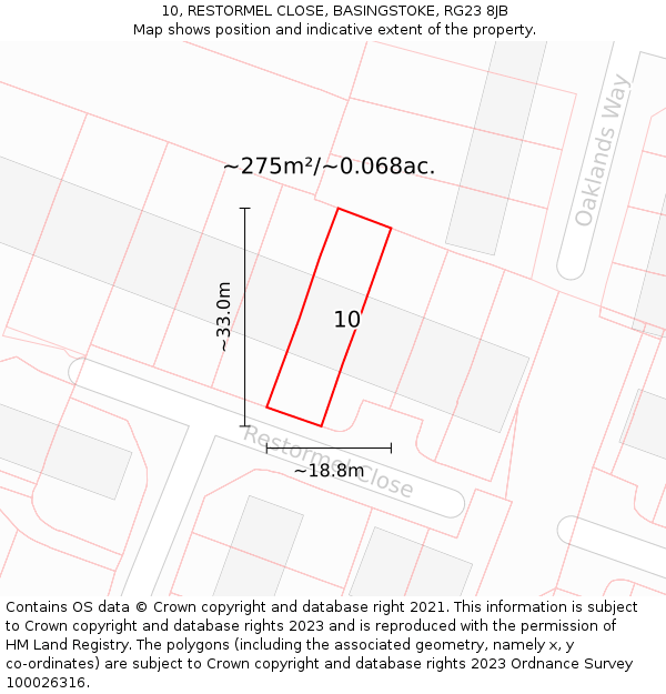 10, RESTORMEL CLOSE, BASINGSTOKE, RG23 8JB: Plot and title map