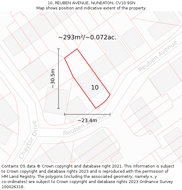 10, REUBEN AVENUE, NUNEATON, CV10 9SN: Plot and title map