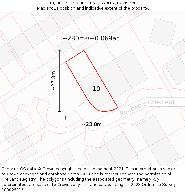 10, REUBENS CRESCENT, TADLEY, RG26 3AH: Plot and title map