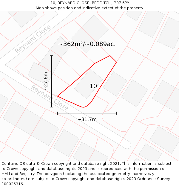 10, REYNARD CLOSE, REDDITCH, B97 6PY: Plot and title map