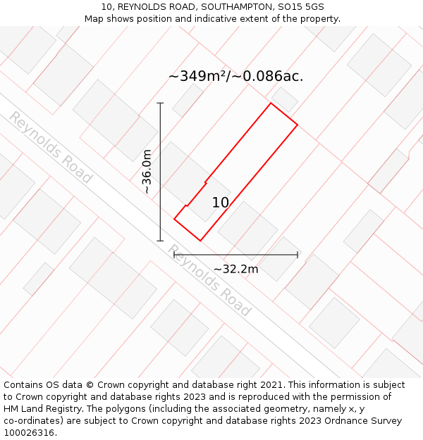 10, REYNOLDS ROAD, SOUTHAMPTON, SO15 5GS: Plot and title map