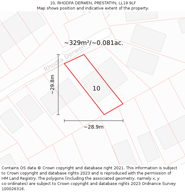 10, RHODFA DERWEN, PRESTATYN, LL19 9LF: Plot and title map