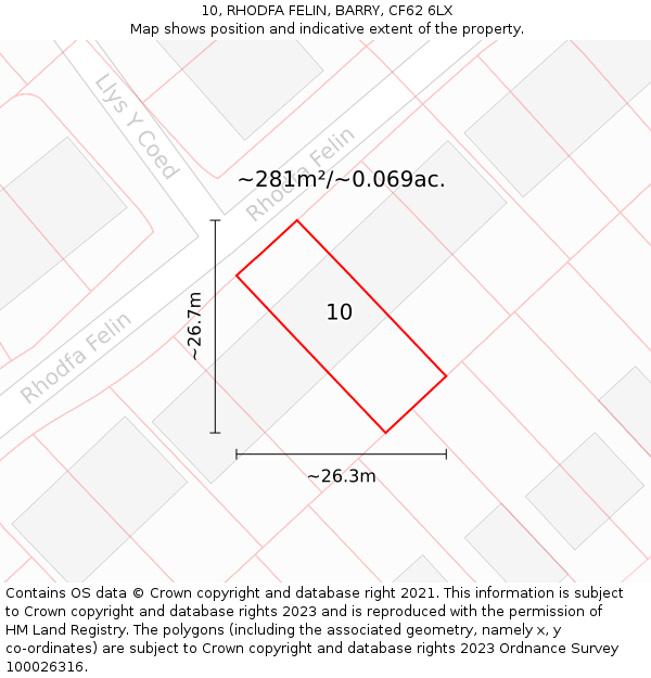 10, RHODFA FELIN, BARRY, CF62 6LX: Plot and title map