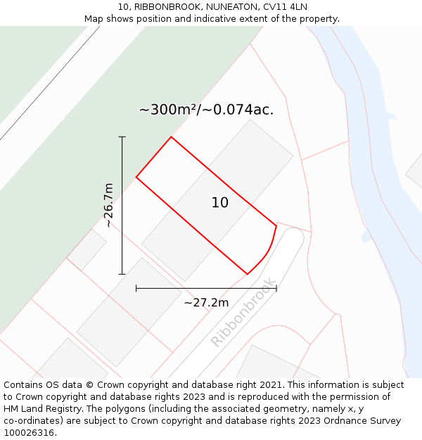 10, RIBBONBROOK, NUNEATON, CV11 4LN: Plot and title map